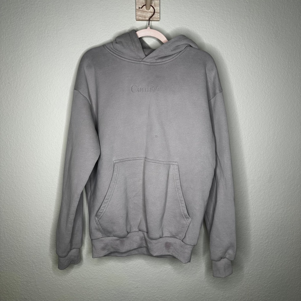 Comfrt Signature Hoodie Grey  Embroidered Logo Oversized Sweatshirt S Cozy